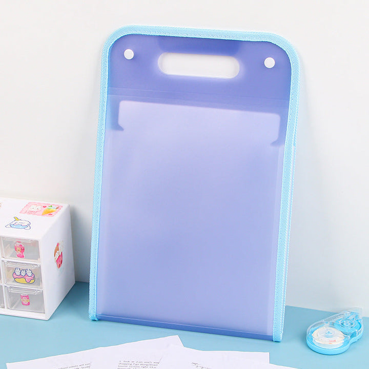 Multi-pocket waterproof document organizer, 13 compartments, shown in a school backpack, ideal for students