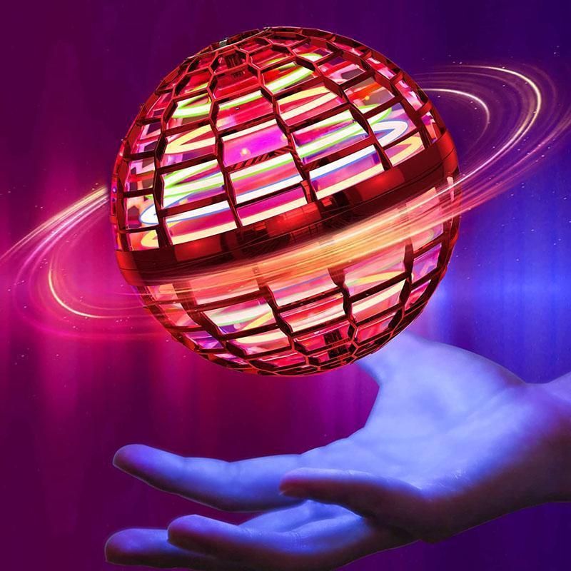 Futuristic LED orb toy in flight, demonstrating its smooth movement and captivating light display
