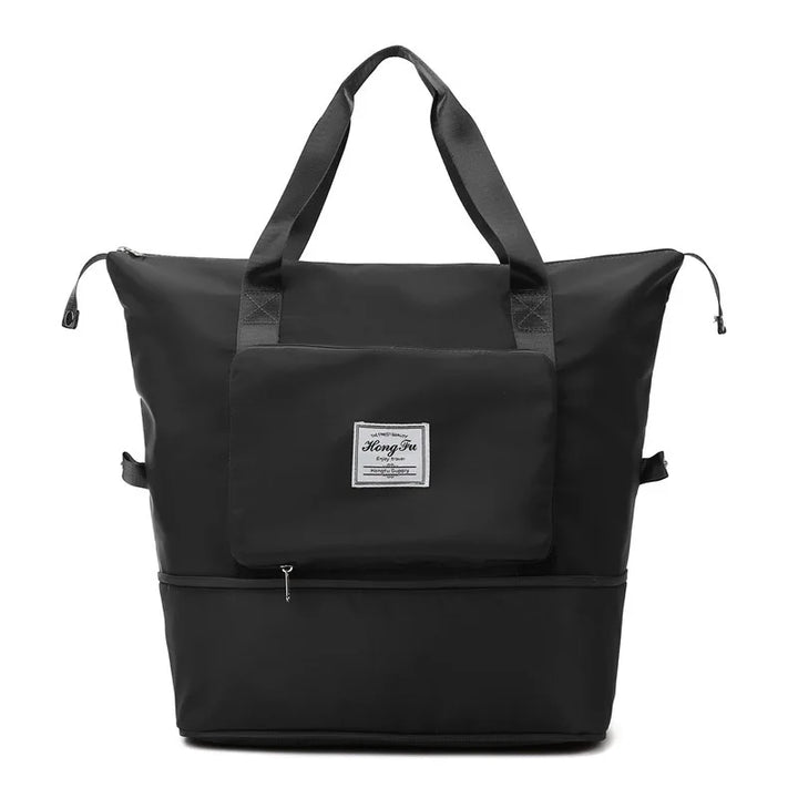 Compact FlexCarry foldable duffel bag, neatly folded for easy storage, ideal lightweight travel essential.