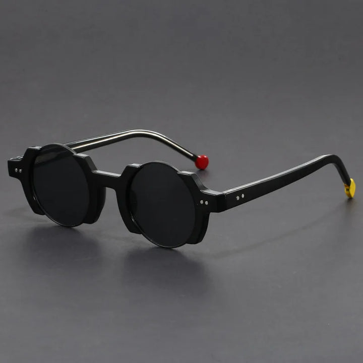 Unisex futuristic round frame sunglasses with dark lenses, ideal for street style fashion & UV protection.