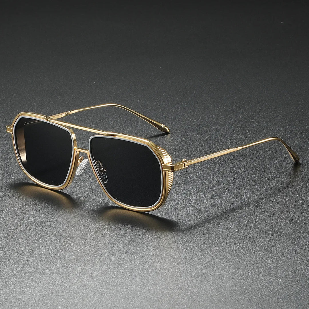 Side angle of lightweight geometric frame sunglasses, emphasizing ergonomic design