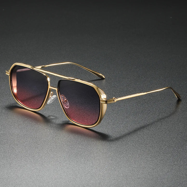 Lightweight geometric frame sunglasses in black, ideal for sports & fashion, side profile