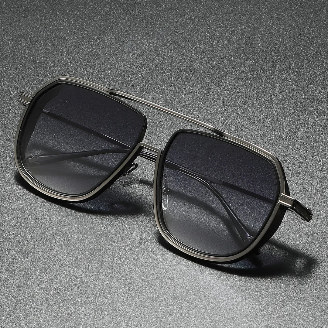 Unisex black geometric frame sunglasses, perfect for outdoor sports and everyday wear
