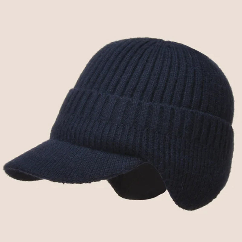 Unisex chunky knit beanie in black, ideal for cold weather and ear warmth.
