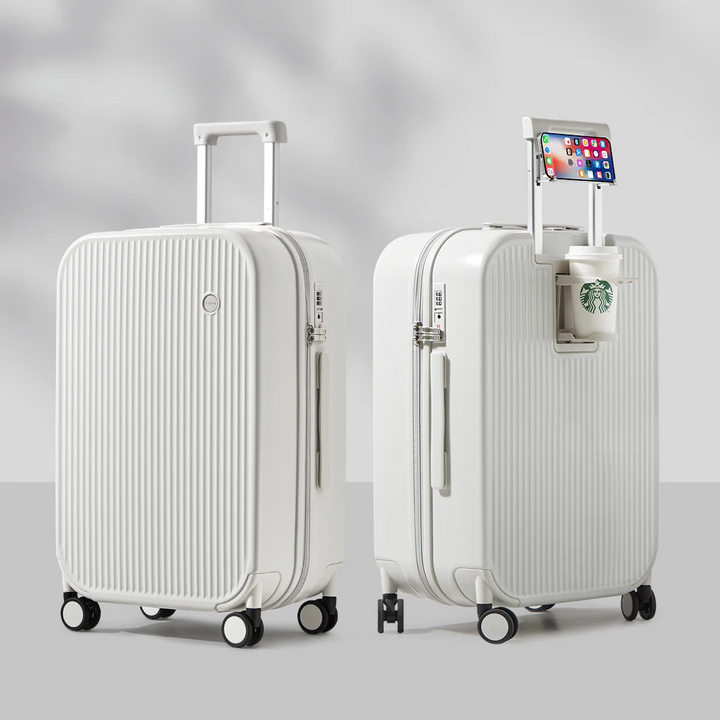Robust hard-shell travel suitcase, Lyon. Unisex rolling luggage with integrated holders for secure and organized trips.