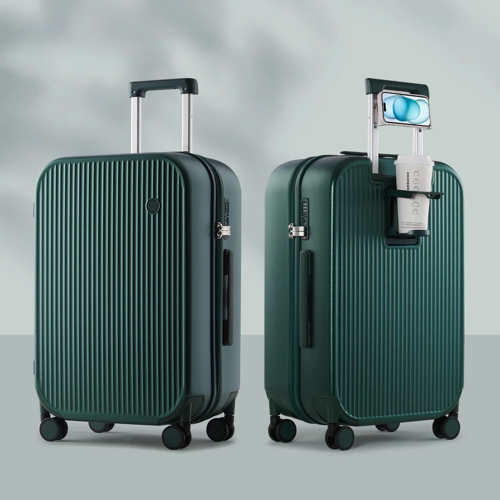 Practical hard-shell spinner suitcase, Lyon. Unisex design with integrated holders for drinks & devices on the go.