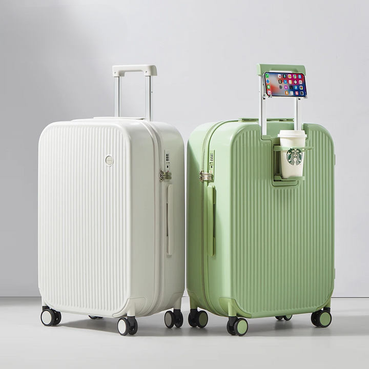 Durable hard-shell travel luggage. Unisex rolling suitcase, Lyon, built for frequent trips with convenient holders.