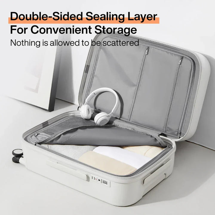Smooth-rolling spinner suitcase, hard-shell Lyon model. Unisex luggage with integrated holders for easy, hands-free travel.