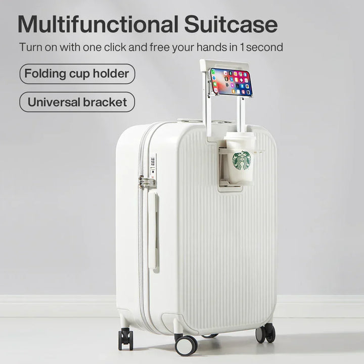 Business trip essential: hard-shell rolling suitcase. Lyon model, unisex, with integrated holders for professional travel.