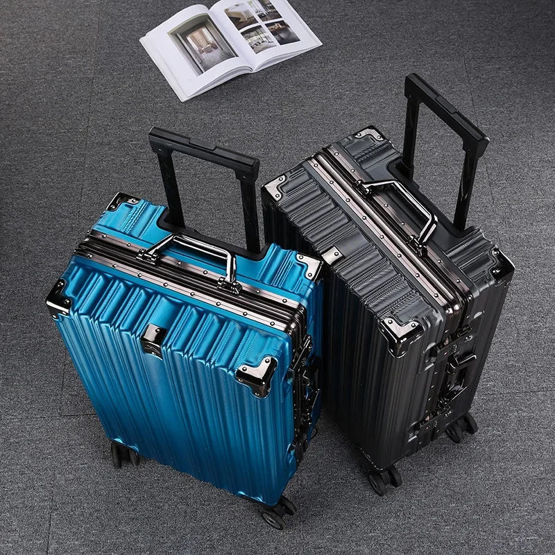 Durable unisex hard shell luggage; aluminum frame & secure lock. Perfect for checked baggage or business travel.
