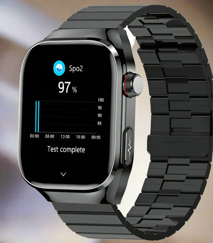 Monitor blood sugar, ECG, and fitness with this unisex health tracker smartwatch.