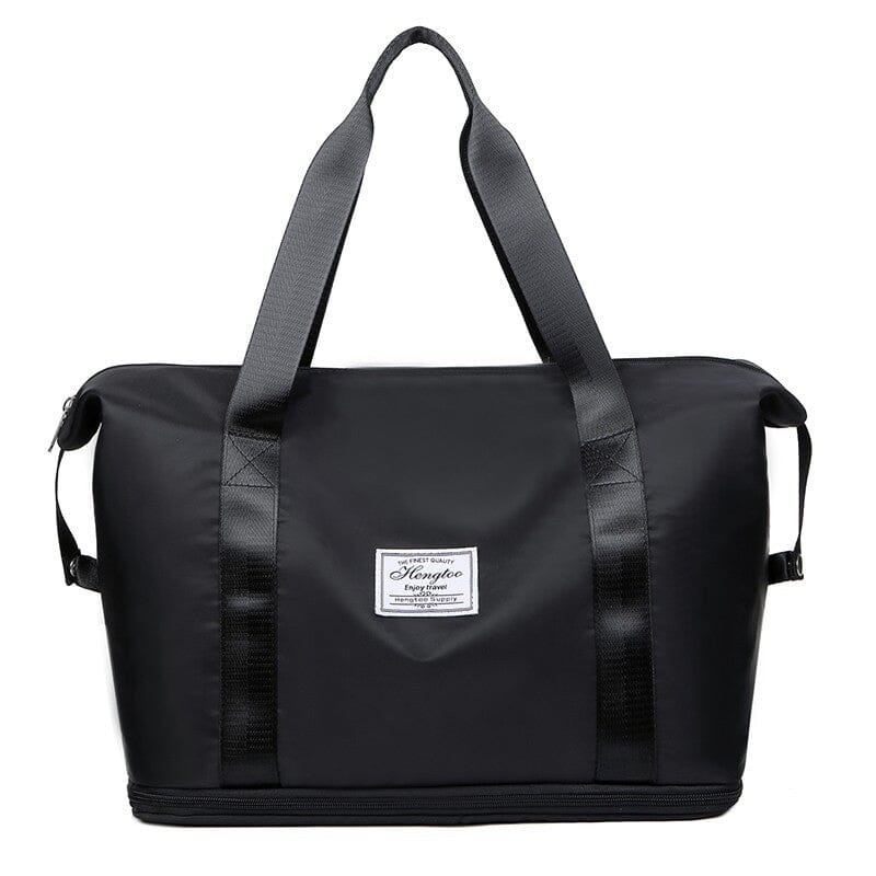 Sleek black duffel bag with thoughtful compartments, a great gift for Mother's Day