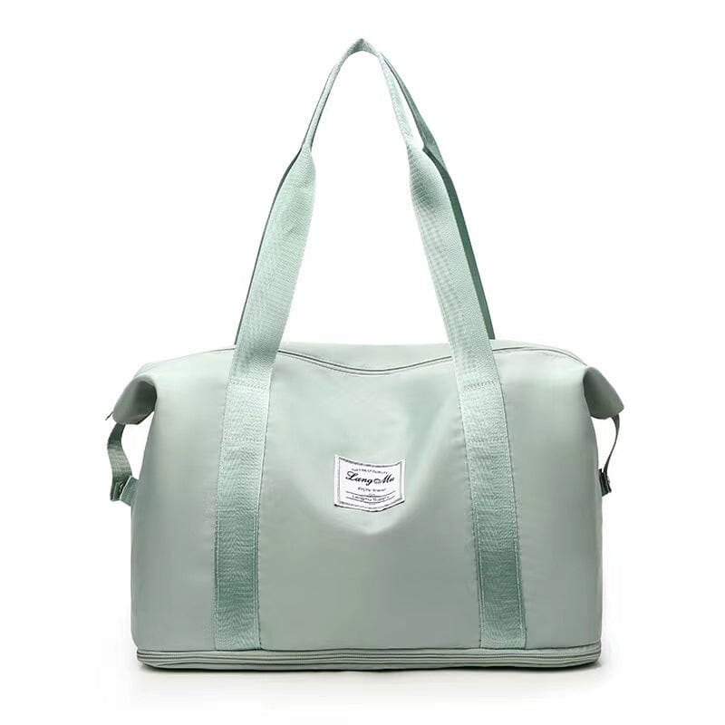 Fashionable duffel bag in a dark grey, offering ample space and specialized sections
