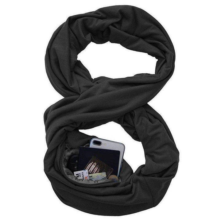 Model wearing an infinity scarf, showcasing its versatile and cozy design.