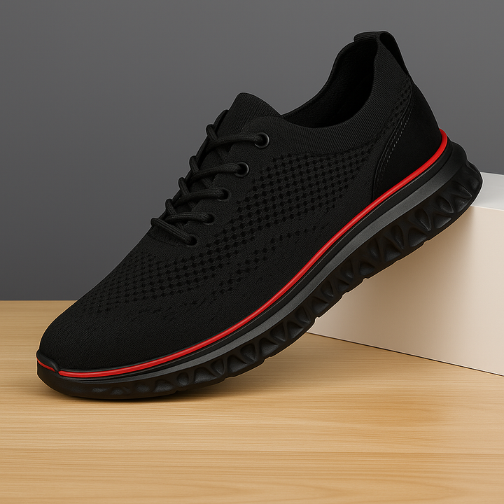 Close-up of knit texture on unisex orthopedic sneakers, highlighting breathable and flexible material