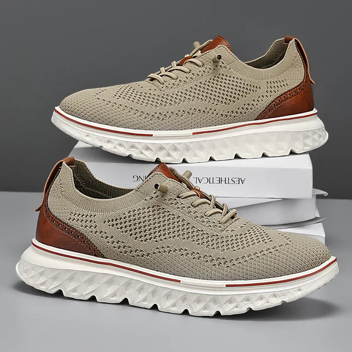 Unisex orthopedic sneakers on a model's feet, demonstrating comfortable fit for walking and casual wear