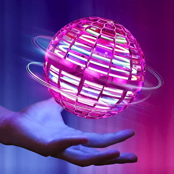 Rechargeable LED flying orb toy, a glowing hover ball that boomerangs for active indoor & outdoor fun.