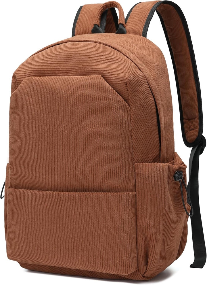Chic corduroy 15.6" laptop backpack, water-resistant, lightweight, unisex, for daily use.