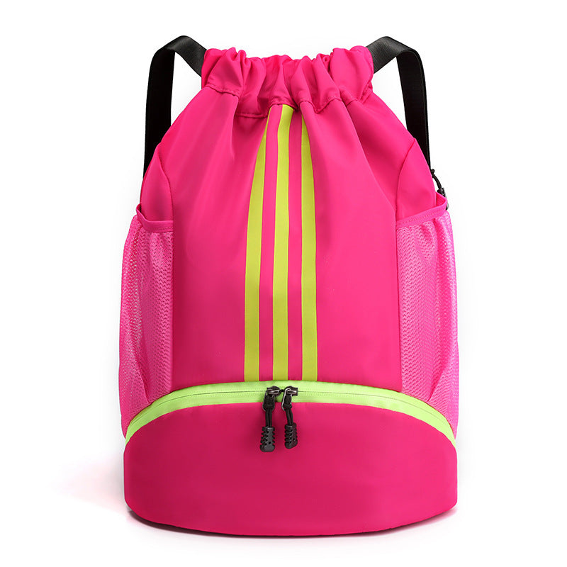 Black nylon drawstring backpack for outdoor adventures, lightweight and robust.