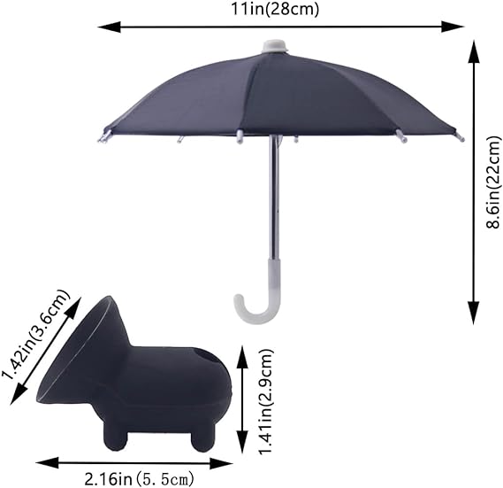 Durable mini umbrella for smartphones, suction cup base, acts as a sun shade & mobile mount