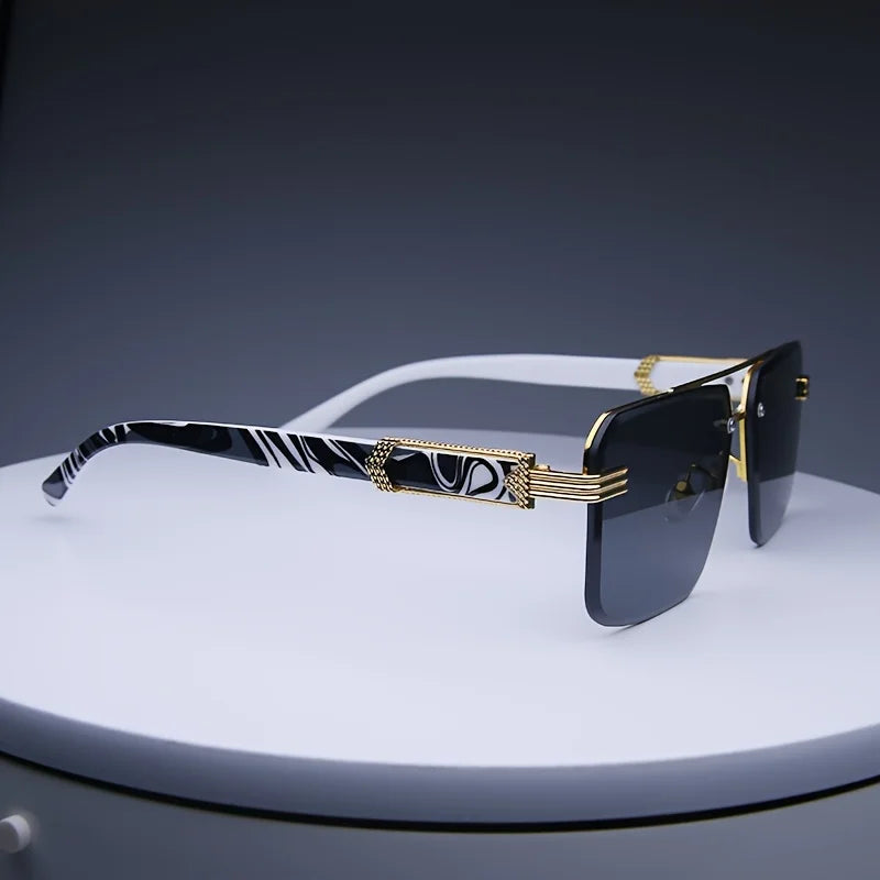 Unisex aviator sunglasses on display, reflecting light, emphasizing UV400 protection and contemporary design.