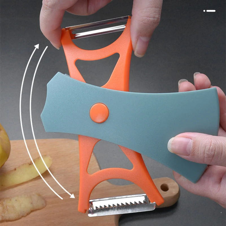 Compact kitchen peeler set for easy storage, an essential tool for all food prep needs.