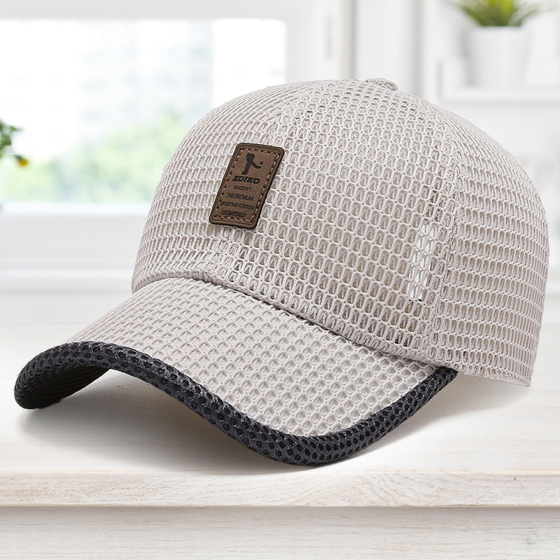 Side profile of a breathable unisex outdoor hat, adjustable strap, offering UV protection, for running or sportswear.
