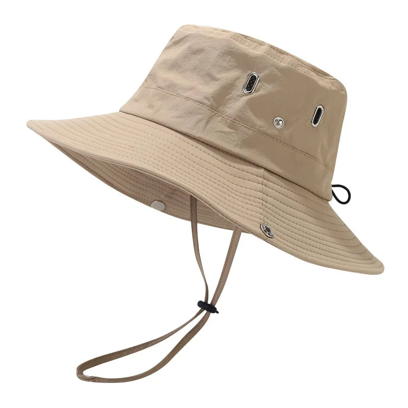 Casual outdoor bucket hat, unisex design, featuring a wide brim and breathable material for comfort