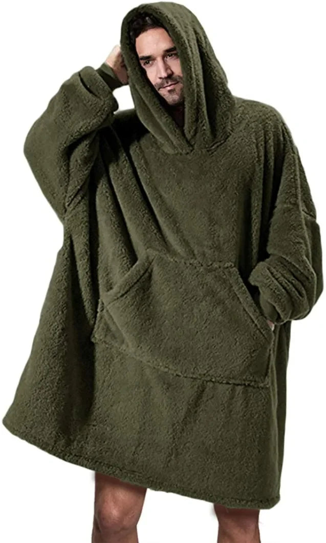 Gift-ready oversized fleece blanket hoodie, offering supreme coziness & warmth for cool autumn evenings.