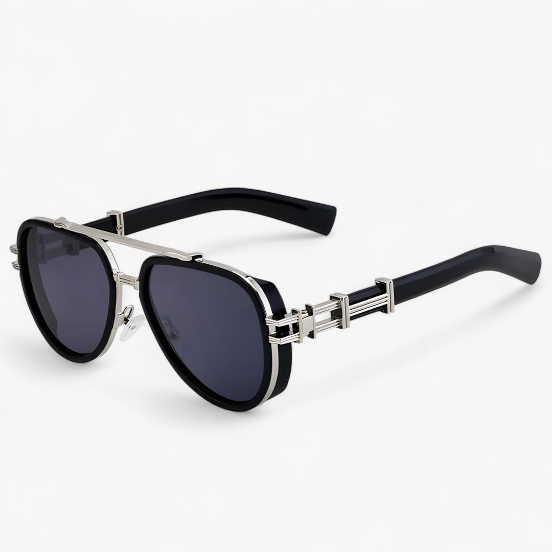 Vintage oversized steampunk sunglasses, polarized UV400 lenses for eye protection.