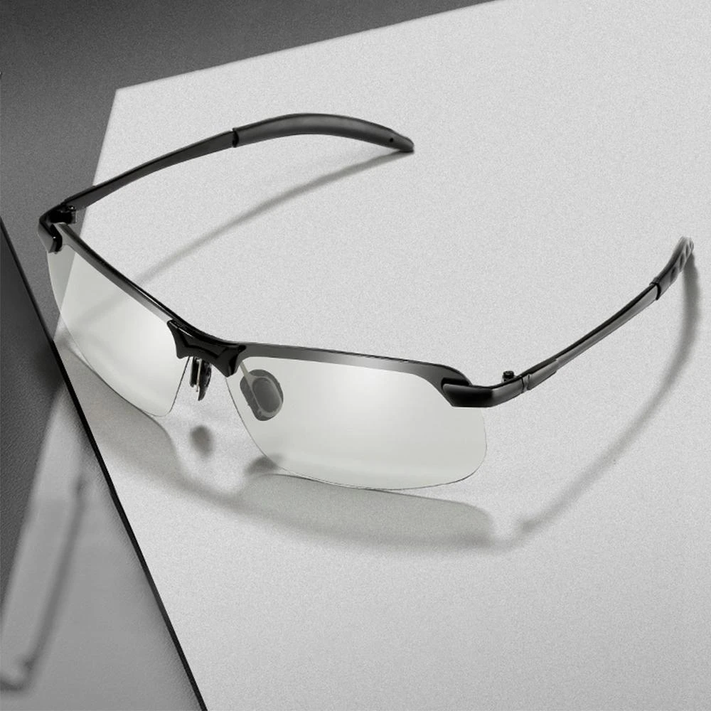Unisex photochromic polarized anti-glare sunglasses, perfect for outdoor sports & UV protection.