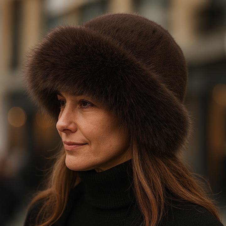 Unisex plush faux fur winter hat, brown, for warmth and cozy cold weather fashion