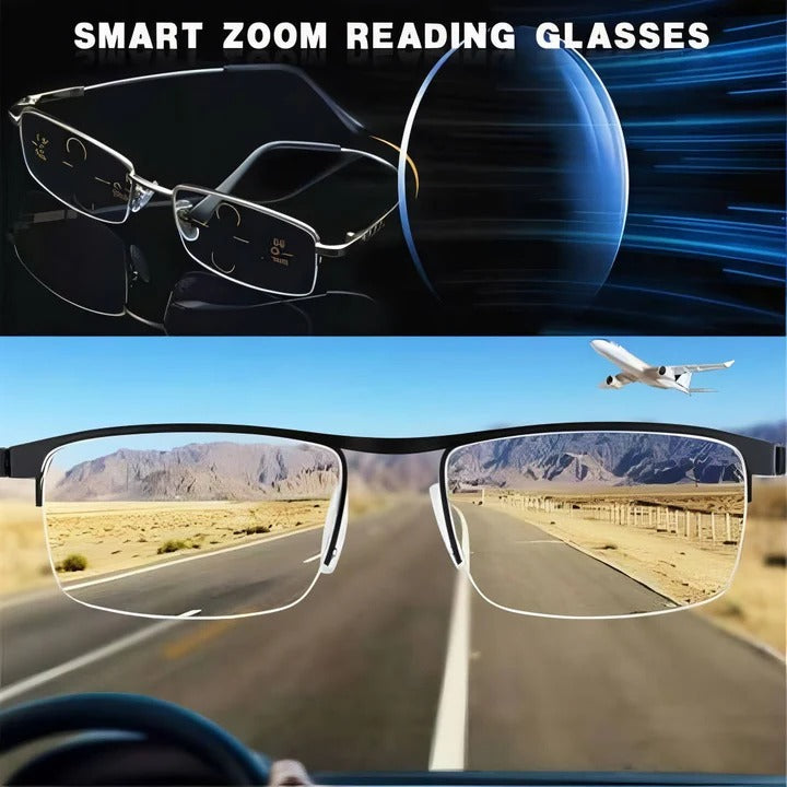 Multifocal progressive reading glasses for men & women, blue light & UV protection.