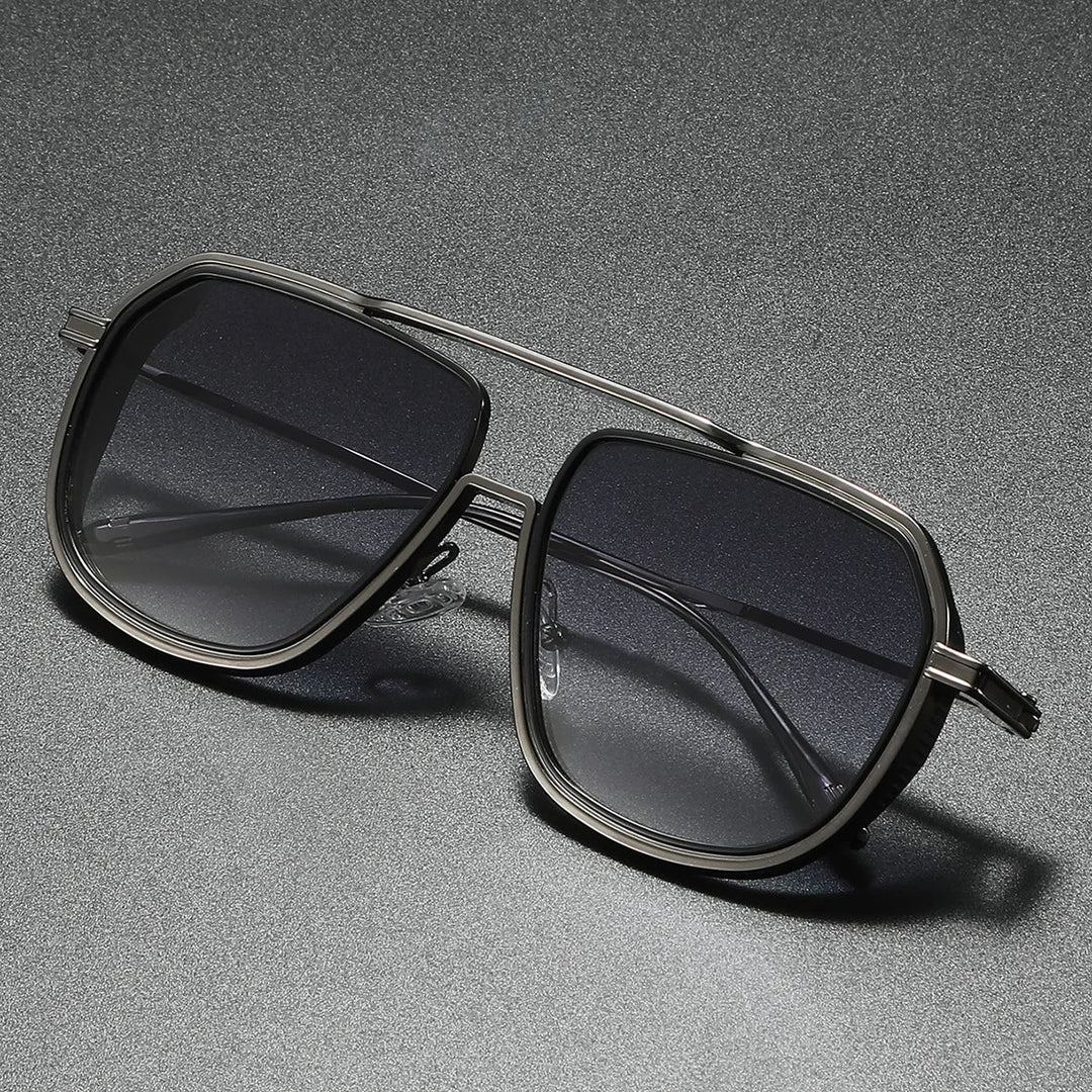 Stylish unisex rectangular sunglasses with a silver metal frame and reflective lenses, a modern eyewear accessory