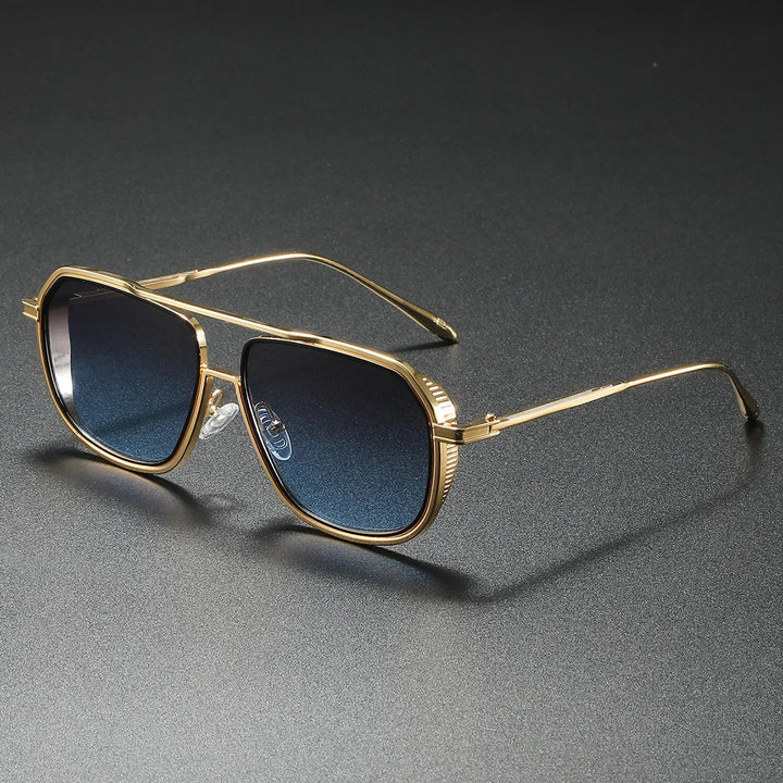 Fashionable rectangular metal frame sunglasses suitable for all genders, offering UV400 sun protection