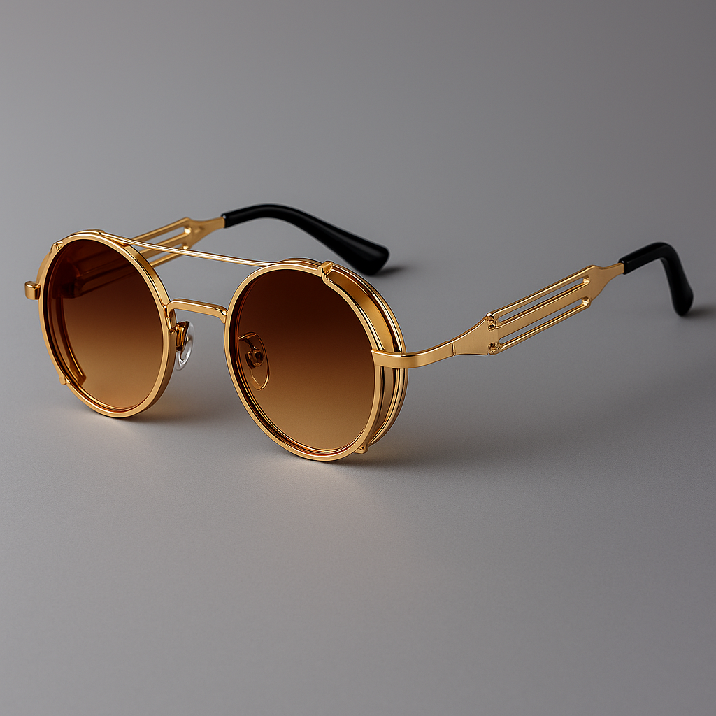 Eyewear: Unisex retro-modern sunglasses with a sophisticated metal frame and gradient UV400 shielded lenses.