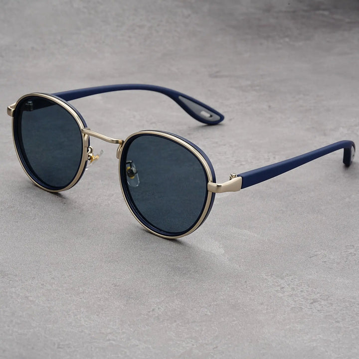Unisex retro round metal sunglasses with dark gradient lenses, offering UV protection
