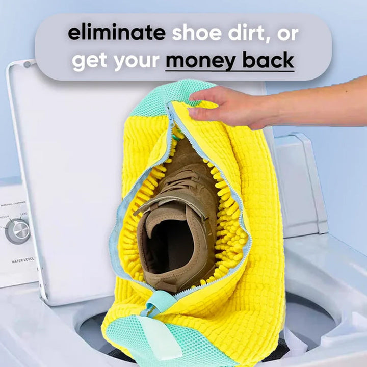 Empty unisex reusable laundry shoe wash bag, folded flat, highlighting its compact design