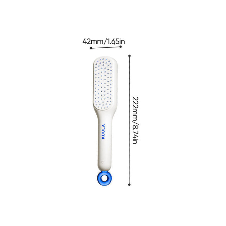 Side profile of the hair brush, illustrating its comfortable grip and airbag design for massage