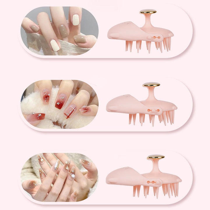 Close-up of flexible bristles on a scalp massager, designed for gentle yet effective cleansing.