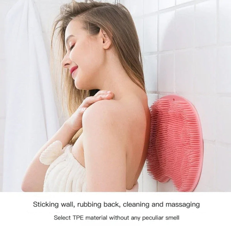 Personal care bath tool; blue silicone foot and back scrubber with soft bristles