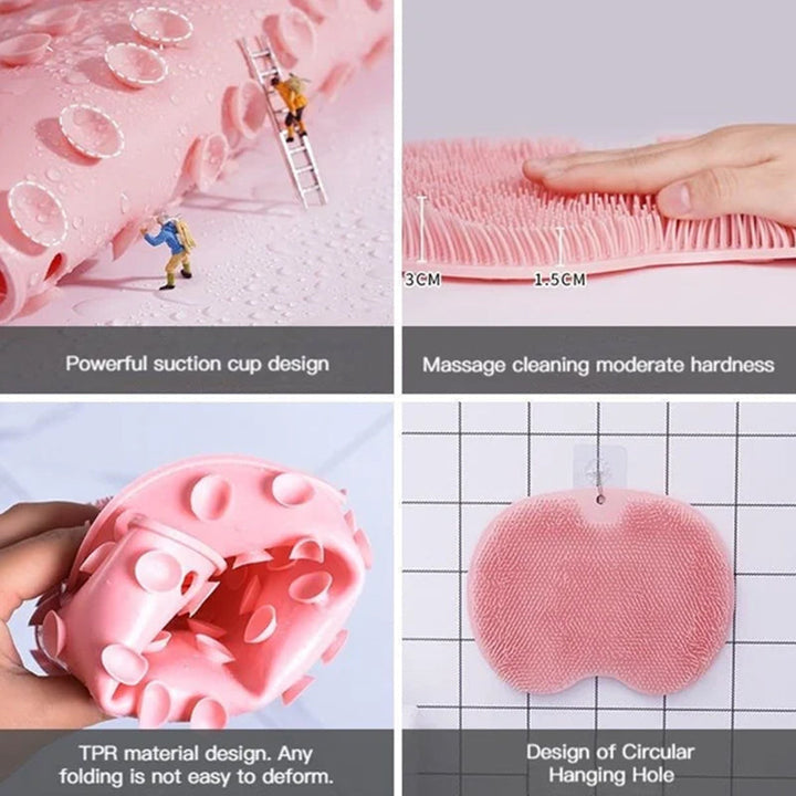 Close-up of silicone bristles on a shower foot and back scrubber for gentle massage