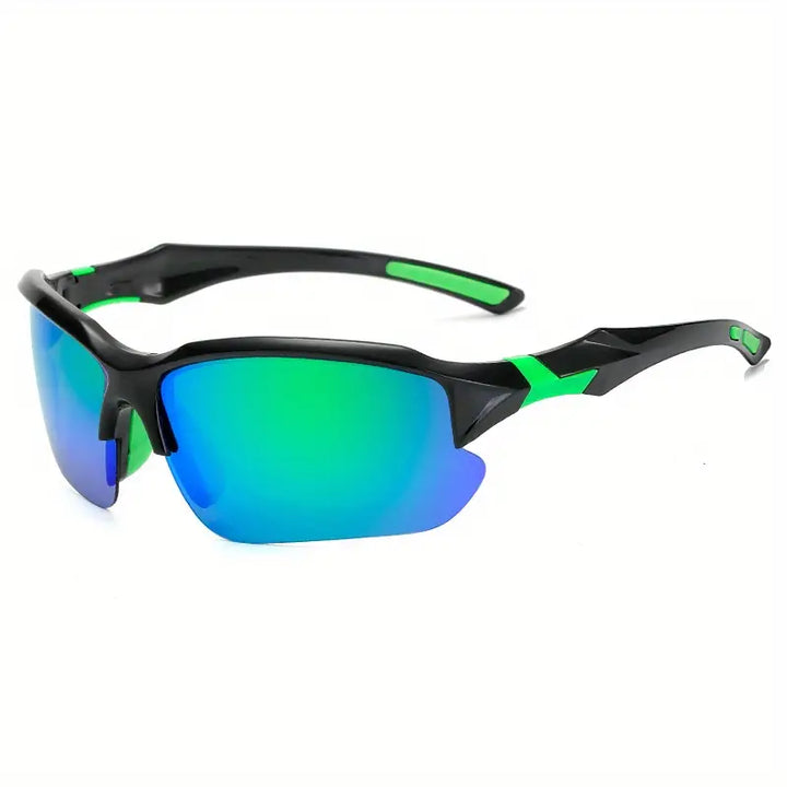 Fashionable unisex athletic sunglasses, lightweight & comfortable for active use.