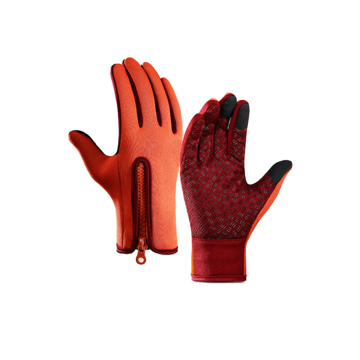 A hand demonstrating the stretch and fit of the unisex thermal touchscreen winter gloves, all sizes