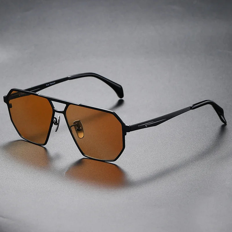 Modern unisex eyewear: polarized sunglasses with thin titanium frames, offering clear vision and style