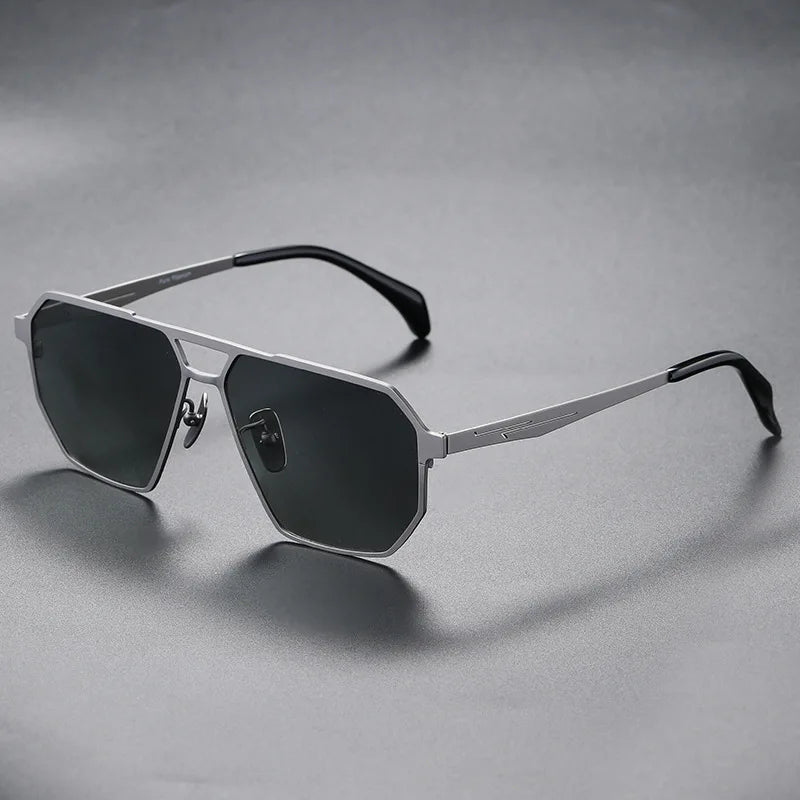 Side view of black titanium frame sunglasses, polarized for optimal glare reduction, unisex style