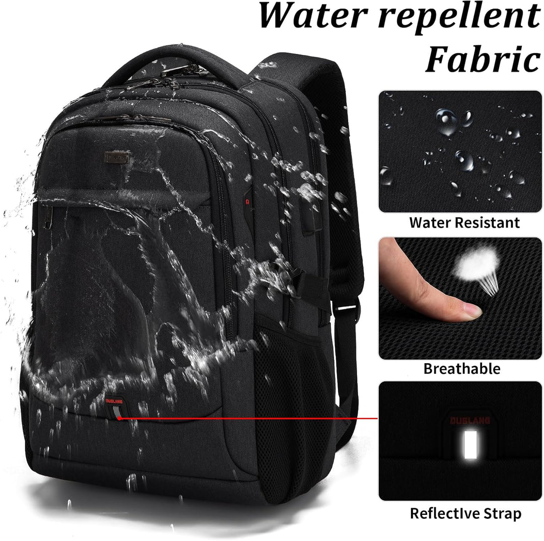 Secure anti-theft travel backpack, water-resistant and highly organized inside.