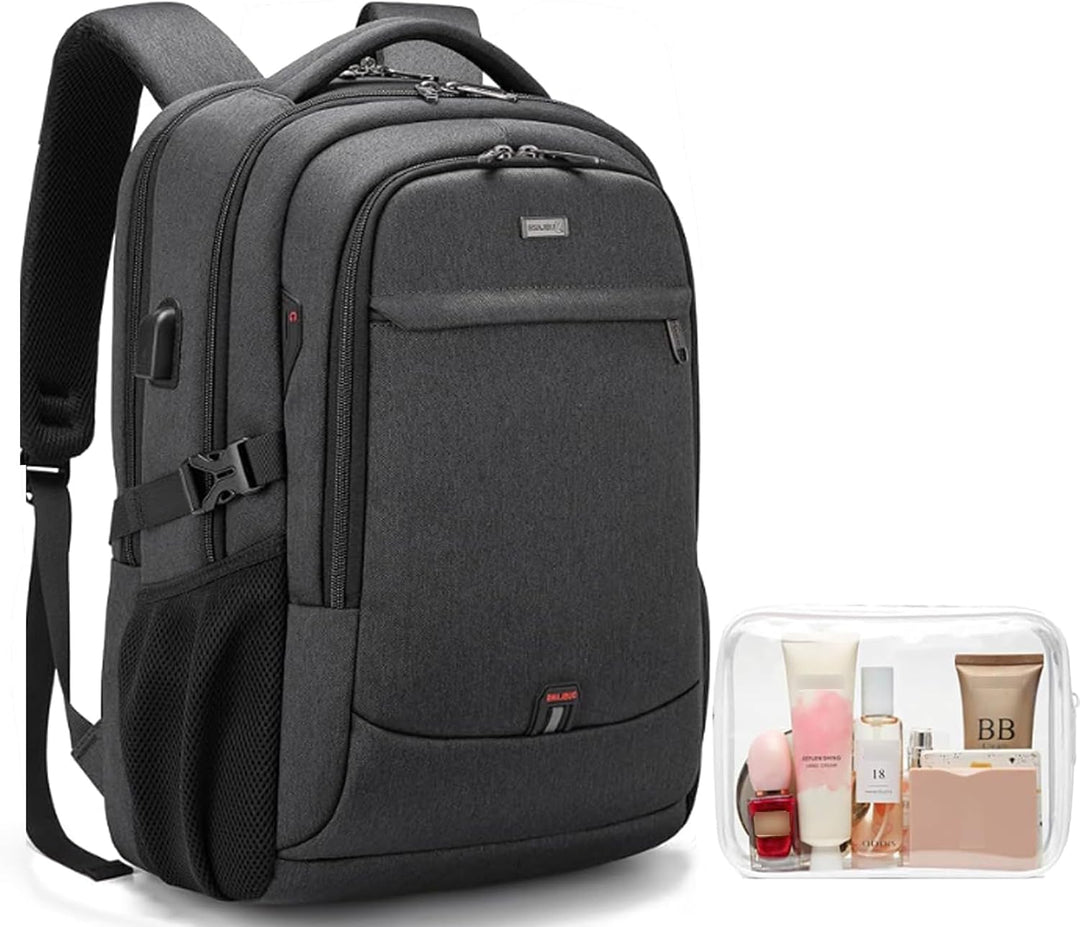 Organized USB travel backpack, water-resistant, with a convenient luggage strap.