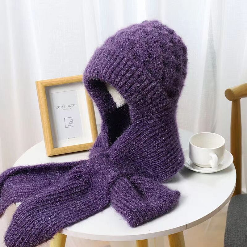Unisex knit hooded scarf, warm and windproof, in a classic navy, with ear protection for extreme cold.