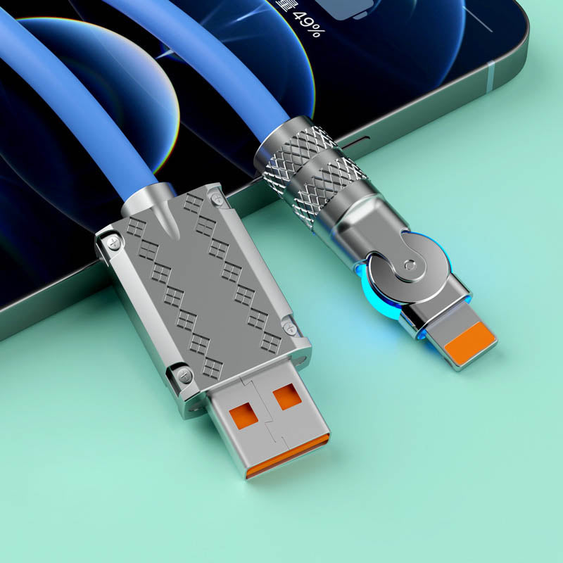 Premium 120W fast charging & data cable with 180° rotating head, ensuring durable and tangle-free use.